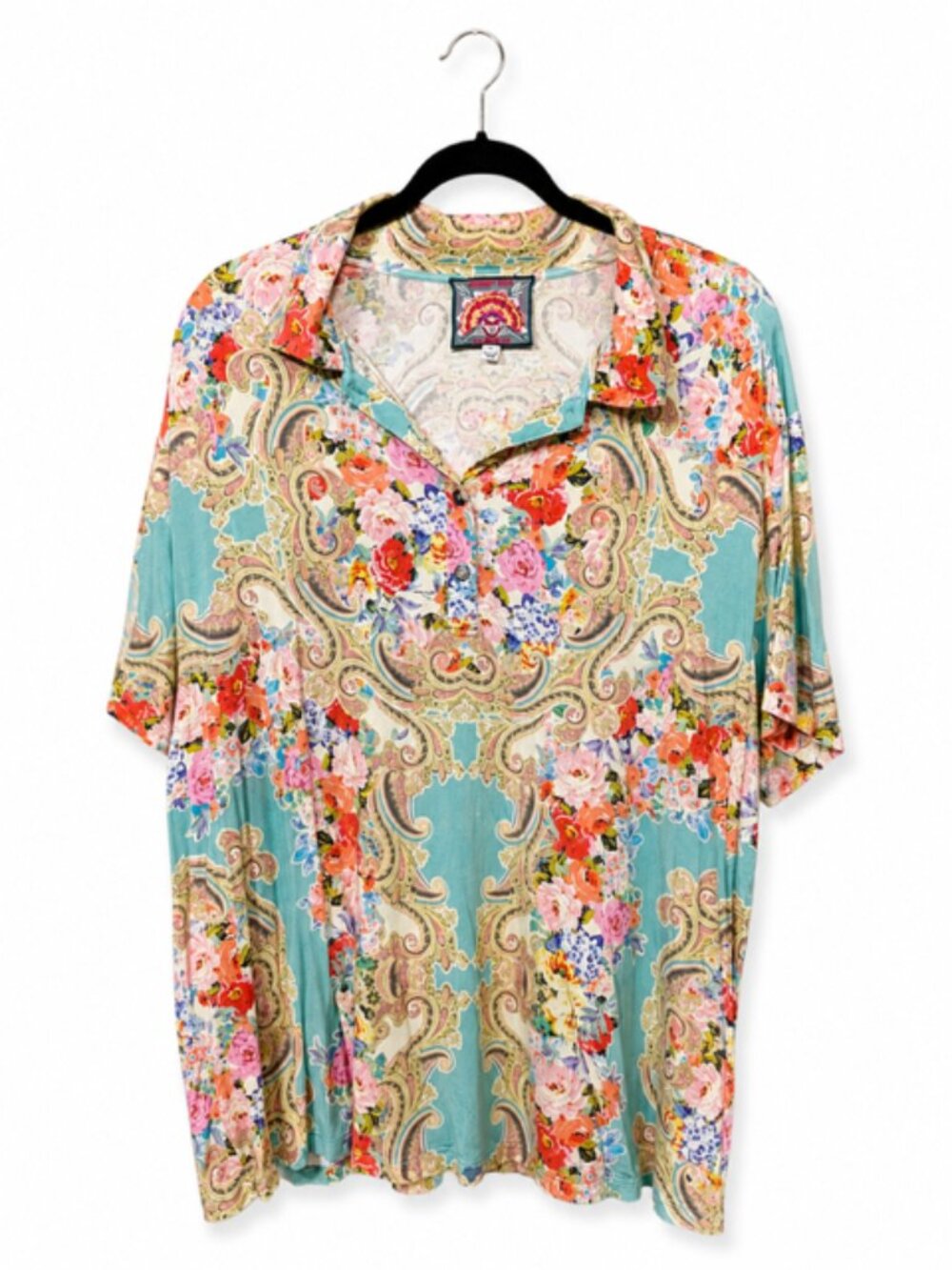 Johnny Was 2X Floral Paisley Boho Tunic Top Oversized Blue Multicolor